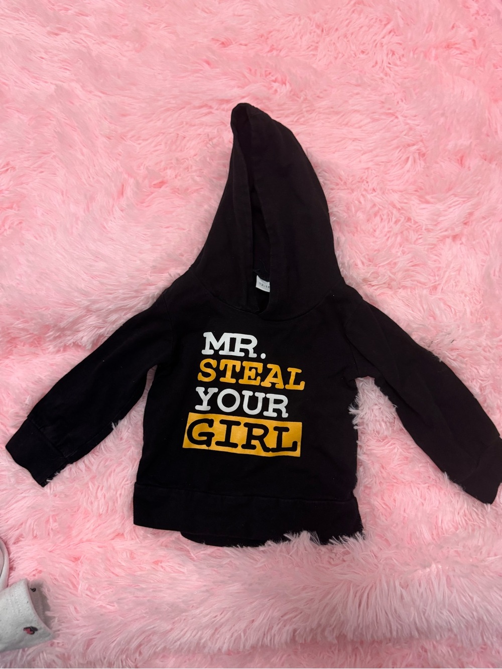 Kids Black Hoodie with Yellow & White Text - 'Mr. Steal Your Girl'